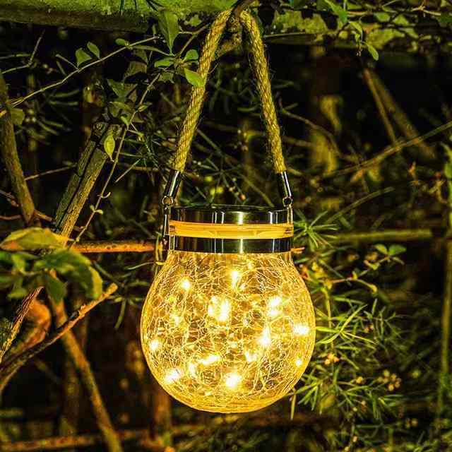 Julepynt LED Solar Glass Crackle Ball Hengelys